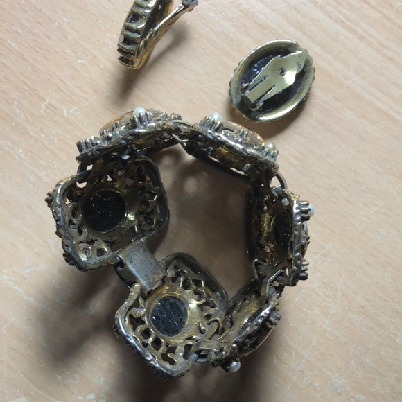 Vintage Intaglio Cabochon Link Bracelet/Earrings-Selro Selini?  Rickshaw - Picture 13 of 17